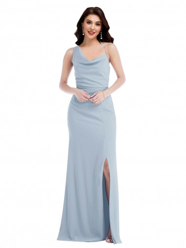 Bleu ciel clair Trompette Crêpe Stretch Longue Robes demoiselle d'honneur / Robes de bal à Bas Prix