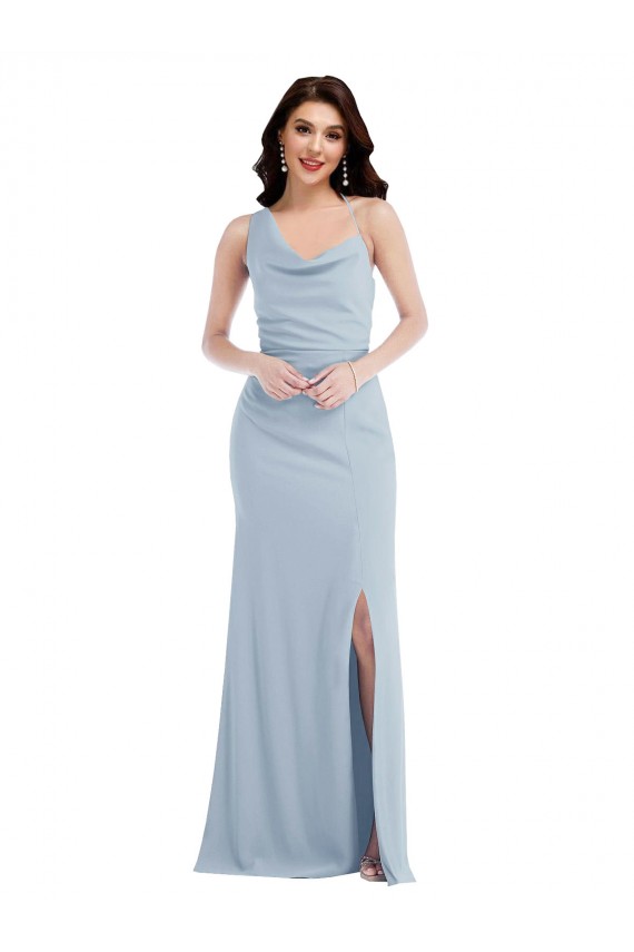 Bleu ciel clair Trompette Crêpe Stretch Longue Robes demoiselle d'honneur / Robes de bal à Bas Prix