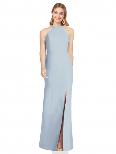 Bleu ciel clair Trompette Licou Col Haut Crêpe Stretch Longue Formelles Robes demoiselle d'honneur / Robes de soirée à Bas Prix