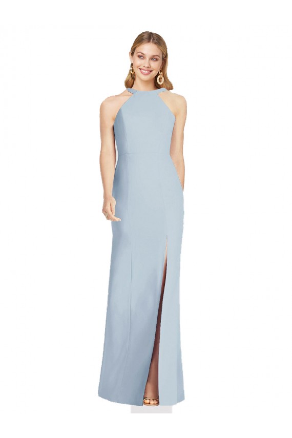 Bleu ciel clair Trompette Licou Col Haut Crêpe Stretch Longue Formelles Robes demoiselle d'honneur / Robes de soirée à Bas Prix