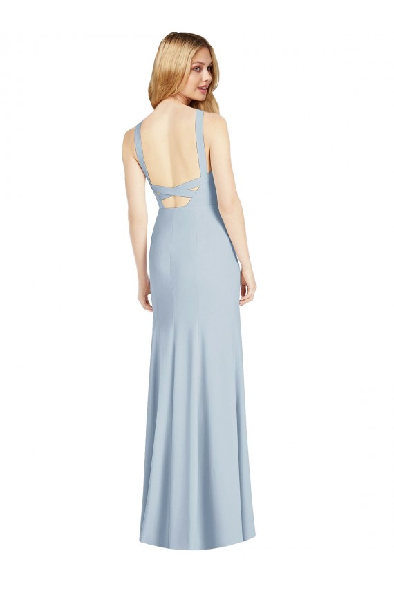 Bleu ciel clair Trompette Licou Col Haut Crêpe Stretch Longue Formelles Robes demoiselle d'honneur / Robes de soirée à Bas Prix