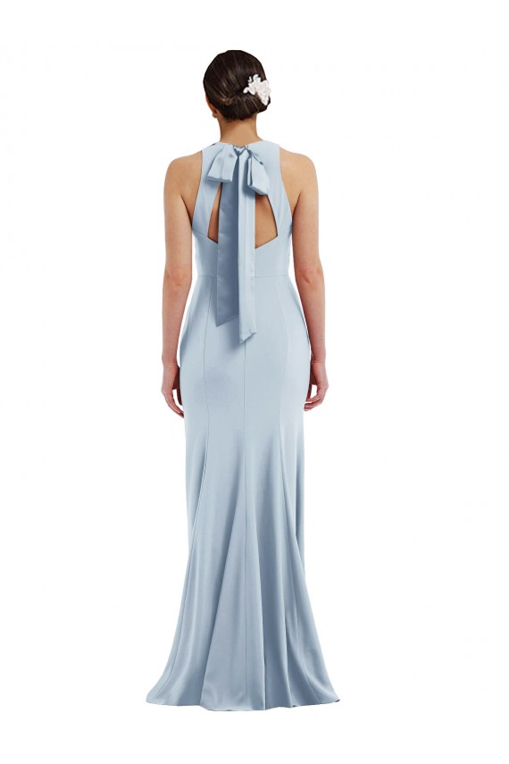 Bleu ciel clair Trompette Licou Col bijou Crêpe Stretch Longue Formelles Robes demoiselle d'honneur / Robes de soirée / Robes de bal à Bas Prix