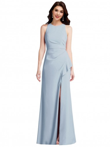 Bleu ciel clair Trompette Licou Crêpe Stretch Longue Robes demoiselle d'honneur / Robes de bal à Bas Prix