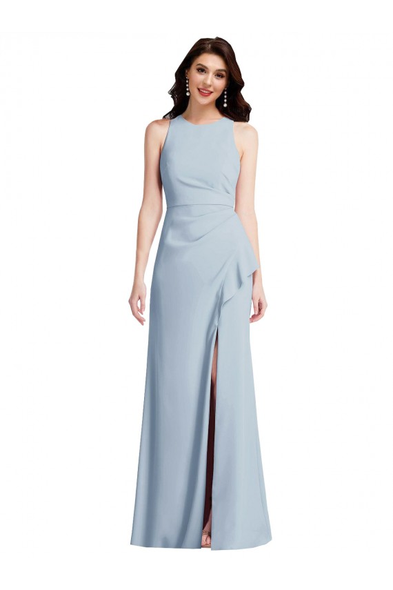 Bleu ciel clair Trompette Licou Crêpe Stretch Longue Robes demoiselle d'honneur / Robes de bal à Bas Prix