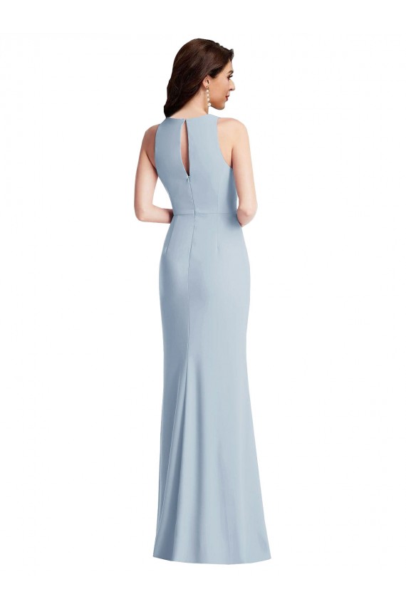 Bleu ciel clair Trompette Licou Crêpe Stretch Longue Robes demoiselle d'honneur / Robes de bal à Bas Prix