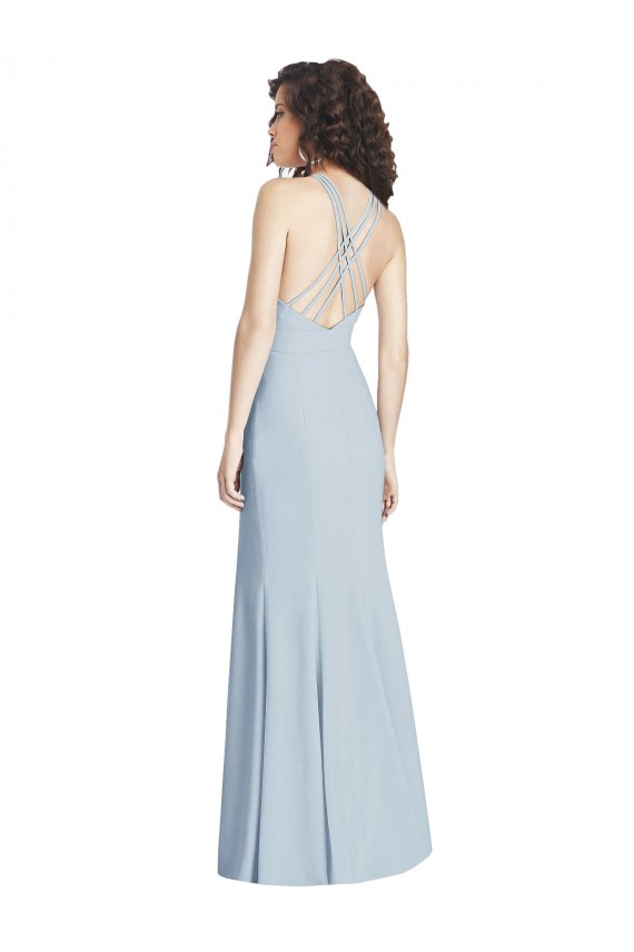 Bleu ciel clair Trompette Licou Crêpe Stretch Longue Robes demoiselle d'honneur / Robes de bal à Bas Prix
