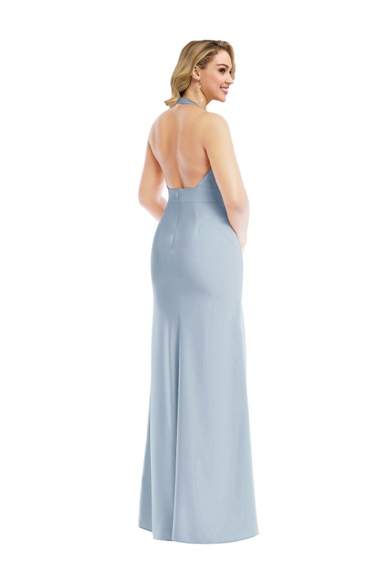 Bleu ciel clair Trompette Licou Crêpe Stretch Longue Robes demoiselle d'honneur / Robes de bal à Bas Prix