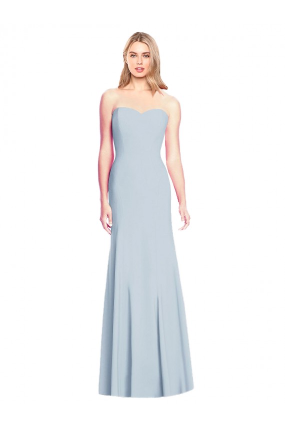Bleu ciel clair Trompette Sans bretelle Crêpe Stretch Longue Robes demoiselle d'honneur / Robes de bal à Bas Prix