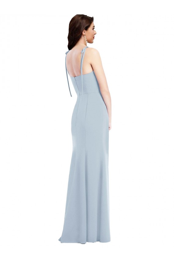 Bleu ciel clair Trompette Sans bretelle Crêpe Stretch Longue Robes demoiselle d'honneur / Robes de bal à Bas Prix