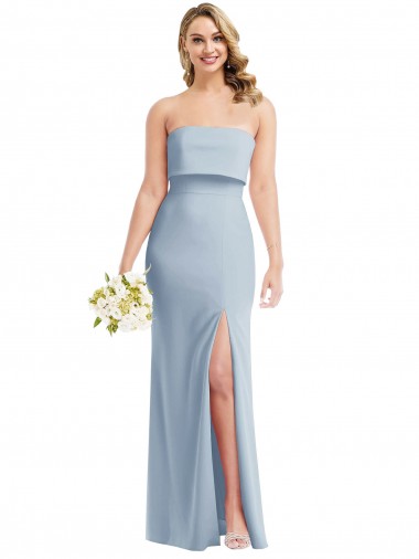 Bleu ciel clair Trompette Sans bretelle Crêpe Stretch Longue Robes demoiselle d'honneur / Robes de bal à Bas Prix