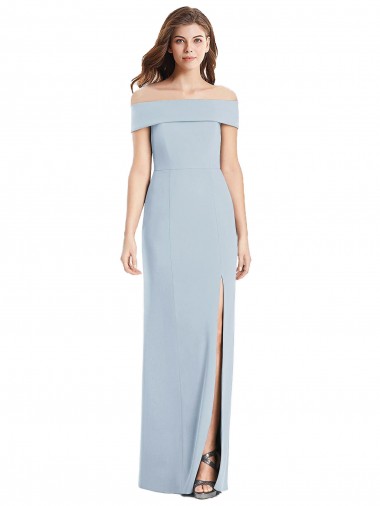 Bleu ciel clair Trompette Épaule Dénudée Crêpe Stretch Longue Robes demoiselle d'honneur / Robes de bal à Bas Prix