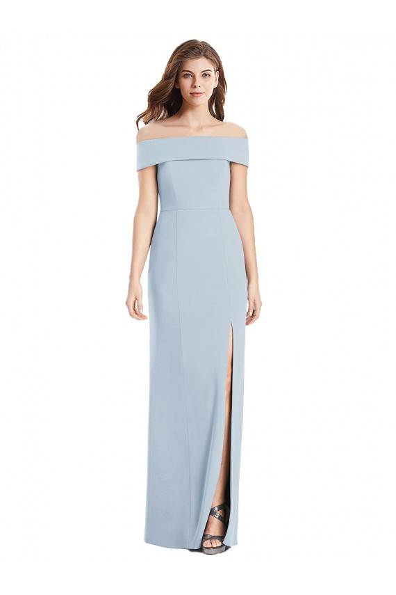 Bleu ciel clair Trompette Épaule Dénudée Crêpe Stretch Longue Robes demoiselle d'honneur / Robes de bal à Bas Prix