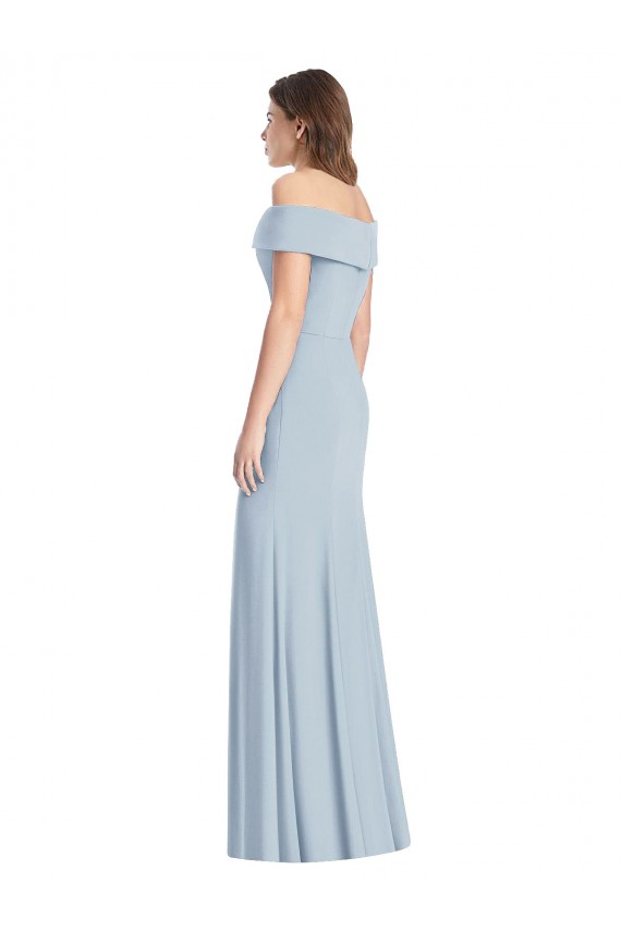 Bleu ciel clair Trompette Épaule Dénudée Crêpe Stretch Longue Robes demoiselle d'honneur / Robes de bal à Bas Prix
