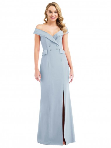 Bleu ciel clair Trompette Épaule Dénudée Crêpe Stretch Longue Robes demoiselle d'honneur / Robes de bal à Bas Prix