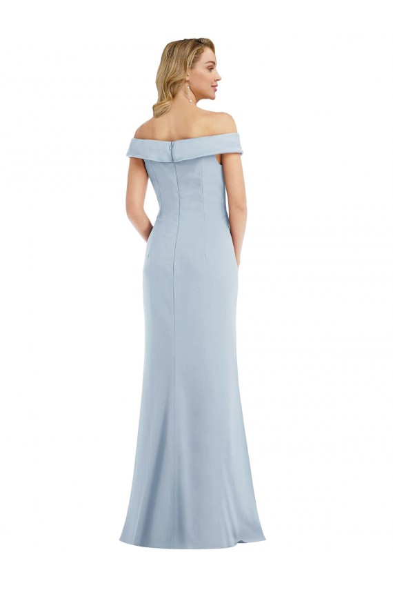 Bleu ciel clair Trompette Épaule Dénudée Crêpe Stretch Longue Robes demoiselle d'honneur / Robes de bal à Bas Prix