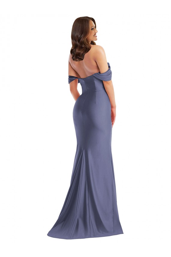 Bleu français Sirène Épaule Dénudée Satiné Soyeux Longue Formelles Robes demoiselle d'honneur / Robes de soirée / Robes de bal à Bas Prix