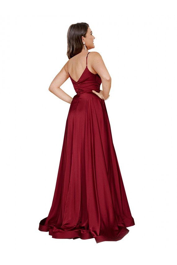 Bleu français Trapèze Bretelles spaghetti Satiné Soyeux Longue Formelles Robes demoiselle d'honneur / Robes de soirée / Robes de bal à Bas Prix
