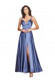 Bleu français Trapèze Bretelles spaghetti Satiné Soyeux Longue Formelles Robes demoiselle d'honneur / Robes de soirée / Robes de bal à Bas Prix