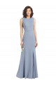 Bleu fumée Fourreau Col Bateau Col Haut Crêpe Stretch Longue Robes demoiselle d'honneur à Bas Prix