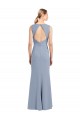 Bleu fumée Fourreau Col Bateau Col Haut Crêpe Stretch Longue Robes demoiselle d'honneur à Bas Prix