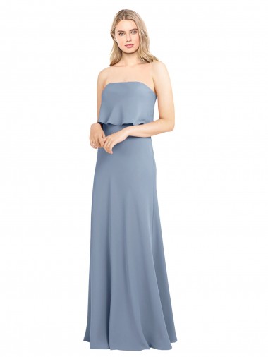 Bleu fumée Fourreau Col Haut Crêpe Stretch Longue Formelles Robes demoiselle d'honneur / Robes de soirée / Robes de bal à Bas Prix