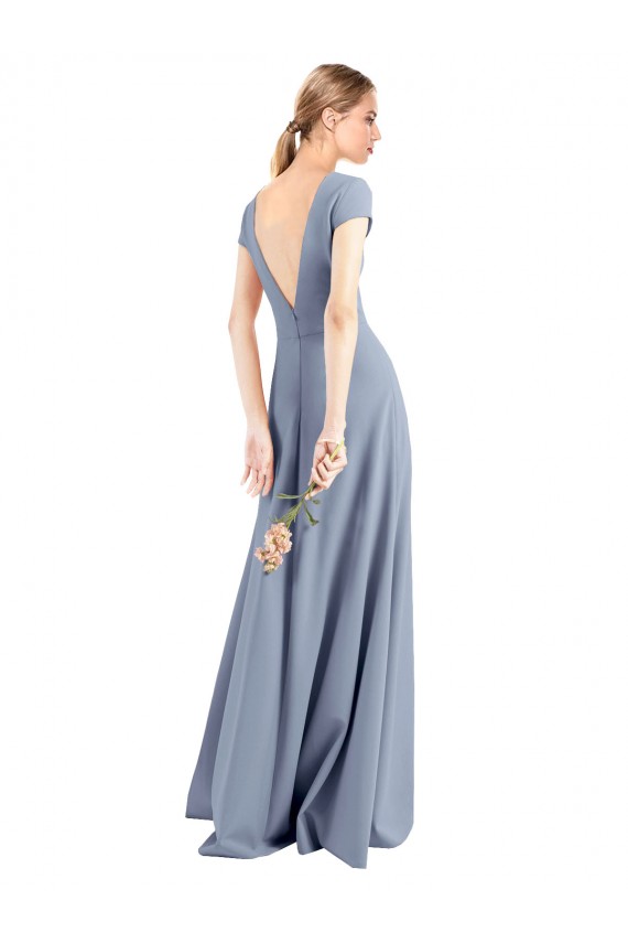 Bleu fumée Fourreau Col V Crêpe Stretch Longue Robes demoiselle d'honneur / Robes de bal à Bas Prix