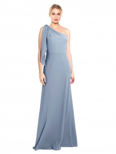 Bleu fumée Fourreau Crêpe Stretch Longue Formelles Robes demoiselle d'honneur / Robes de soirée / Robes de bal à Bas Prix