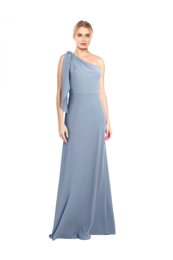 Bleu fumée Fourreau Crêpe Stretch Longue Formelles Robes demoiselle d'honneur / Robes de soirée / Robes de bal à Bas Prix