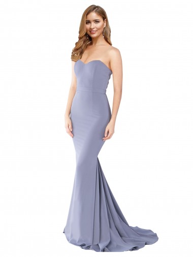 Bleu fumée Sirène Sans bretelle Crêpe Stretch Longue Formelles Robes demoiselle d'honneur / Robes de soirée / Robes de bal à Bas Prix