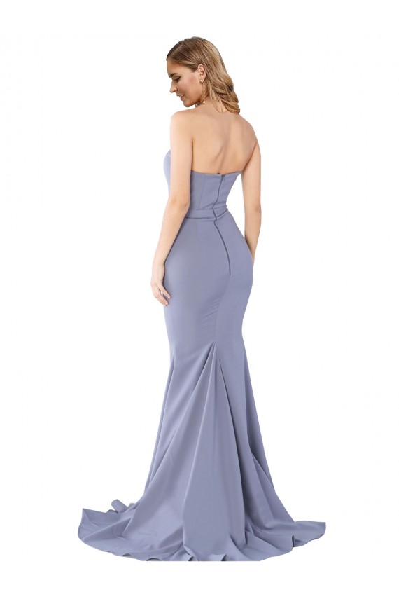 Bleu fumée Sirène Sans bretelle Crêpe Stretch Longue Formelles Robes demoiselle d'honneur / Robes de soirée / Robes de bal à Bas Prix