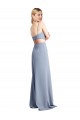 Bleu fumée Trapèze Bretelles spaghetti Scoop Crêpe Stretch Longue Robes demoiselle d'honneur / Robes de bal à Bas Prix