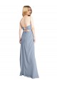 Bleu fumée Trapèze Col Carré Crêpe Stretch Longue Robes demoiselle d'honneur / Robes de bal à Bas Prix