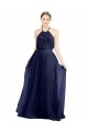 Bleu marine 21 Trapèze Licou Col Haut Tulle Longue Robes demoiselle d'honneur à Bas Prix