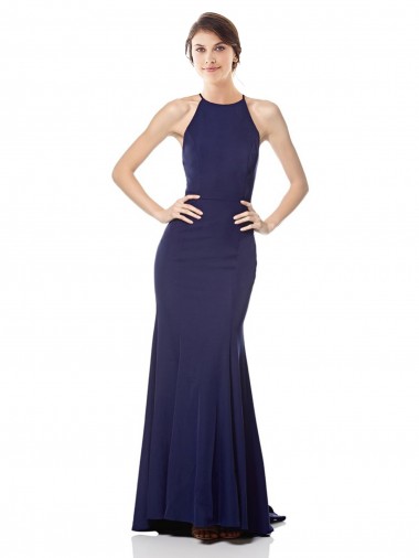 Bleu marine Sirène Licou Col Haut Crêpe Stretch Longue Formelles Robes demoiselle d'honneur / Robes de soirée / Robes de bal à Bas Prix