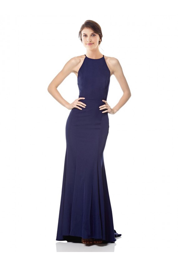 Bleu marine Sirène Licou Col Haut Crêpe Stretch Longue Formelles Robes demoiselle d'honneur / Robes de soirée / Robes de bal à Bas Prix