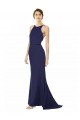 Bleu marine Sirène Licou Col Haut Crêpe Stretch Longue Formelles Robes demoiselle d'honneur / Robes de soirée / Robes de bal à Bas Prix