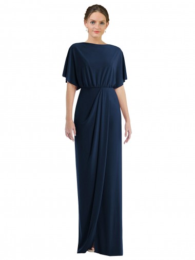 Bleu marine foncé Fourreau Bateau Spandex Longue Robes demoiselle d'honneur / Robes de bal à Bas Prix