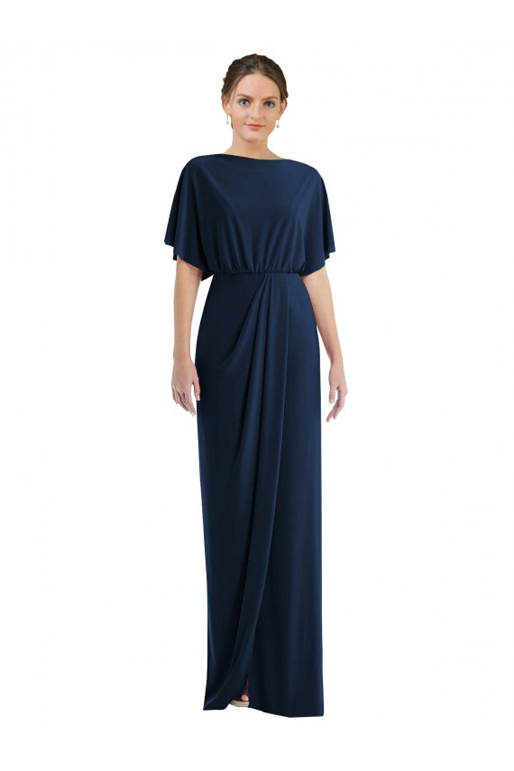 Bleu marine foncé Fourreau Bateau Spandex Longue Robes demoiselle d'honneur / Robes de bal à Bas Prix