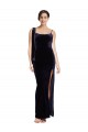 Bleu marine foncé Fourreau Bretelles spaghetti Col Carré Velours Stretch Longue Formelles Robes demoiselle d'honneur / Robes de soirée / Robes de bal à Bas Prix