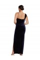 Bleu marine foncé Fourreau Bretelles spaghetti Col Carré Velours Stretch Longue Formelles Robes demoiselle d'honneur / Robes de soirée / Robes de bal à Bas Prix