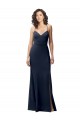 Bleu marine foncé Fourreau Bretelles spaghetti Crêpe Stretch Longue Formelles Robes demoiselle d'honneur / Robes de soirée / Robes de bal à Bas Prix