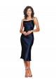 Bleu marine foncé Fourreau Bretelles spaghetti midi Satiné Soyeux Courte Robes demoiselle d'honneur / Robes de soirée / Robes de cocktail à Bas Prix