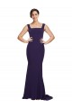 Bleu marine foncé Fourreau Col Carré Balayage train Crêpe Stretch Longue Robes demoiselle d'honneur / Robes de bal à Bas Prix