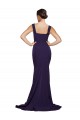 Bleu marine foncé Fourreau Col Carré Balayage train Crêpe Stretch Longue Robes demoiselle d'honneur / Robes de bal à Bas Prix