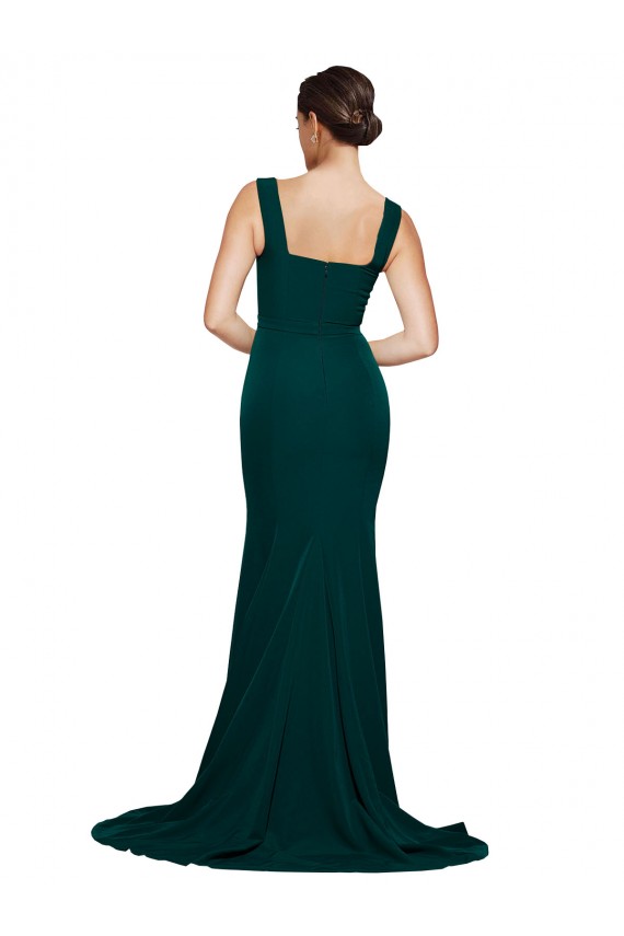 Fourreau Col Carré Balayage train Crêpe Stretch Longue Robes demoiselle d'honneur / Robes de bal à Bas Prix