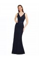 Bleu marine foncé Fourreau Col V Dentelle Longue Robes demoiselle d'honneur à Bas Prix