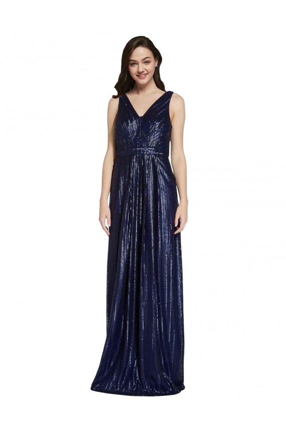 Bleu marine foncé Fourreau Col V Paillette Longue Formelles Robes demoiselle d'honneur / Robes de soirée / Robes de bal à Bas Prix
