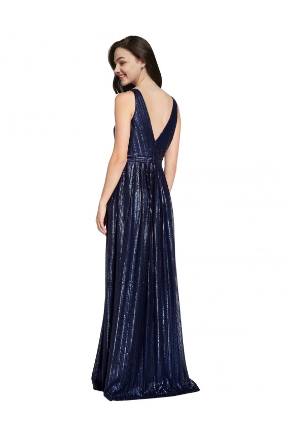 Bleu marine foncé Fourreau Col V Paillette Longue Formelles Robes demoiselle d'honneur / Robes de soirée / Robes de bal à Bas Prix