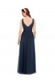Bleu marine foncé Fourreau Col V Tulle Longue Robes demoiselle d'honneur à Bas Prix