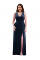 Bleu marine foncé Fourreau Col V Velours Stretch Longue Formelles Robes demoiselle d'honneur / Robes de soirée / Robes de bal à Bas Prix
